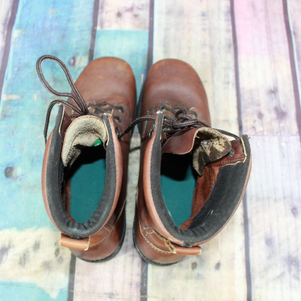 DD TUFF Brown Leather Ankle Lace-up Steel Toe Work Boots Size 9 - Picture 7 of 9